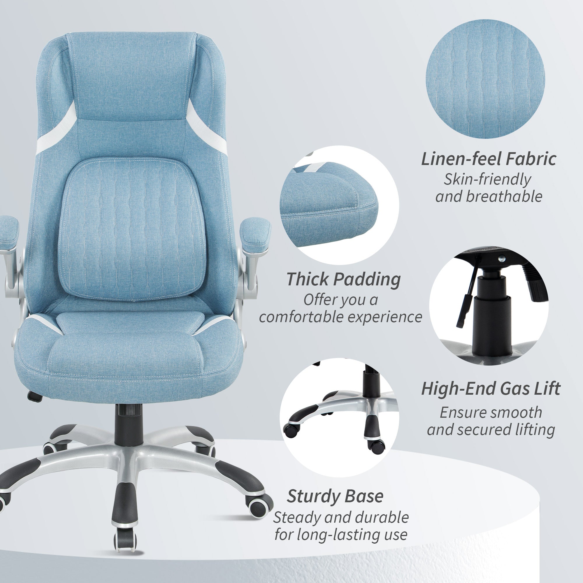 Vinsetto Linen-Look Office Chair, with Adjustable Height and Tension - Blue