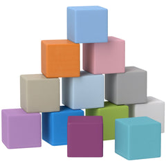 HOMCOM 12 PCs Soft Play Blocks, Soft Foam Toy, Building and Stacking Blocks for Kids, Blue