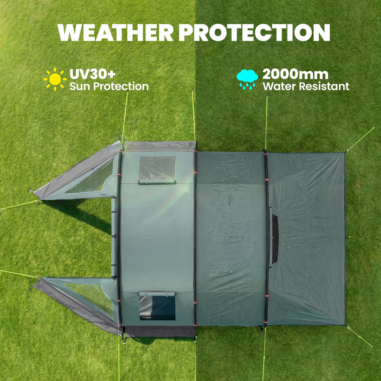 Outsunny Two Room Tunnel Tent Camping Tent for 3 Man with Windows, Covers, Carry Bag, for Fishing, Hiking, Sports, Green