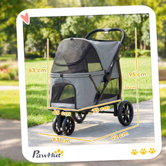 PawHut Dog Stroller, 3 Wheels Pet Stroller with Dual Entry, Easy One-Click Quick Fold, Mesh Windows, Washable Cushion
