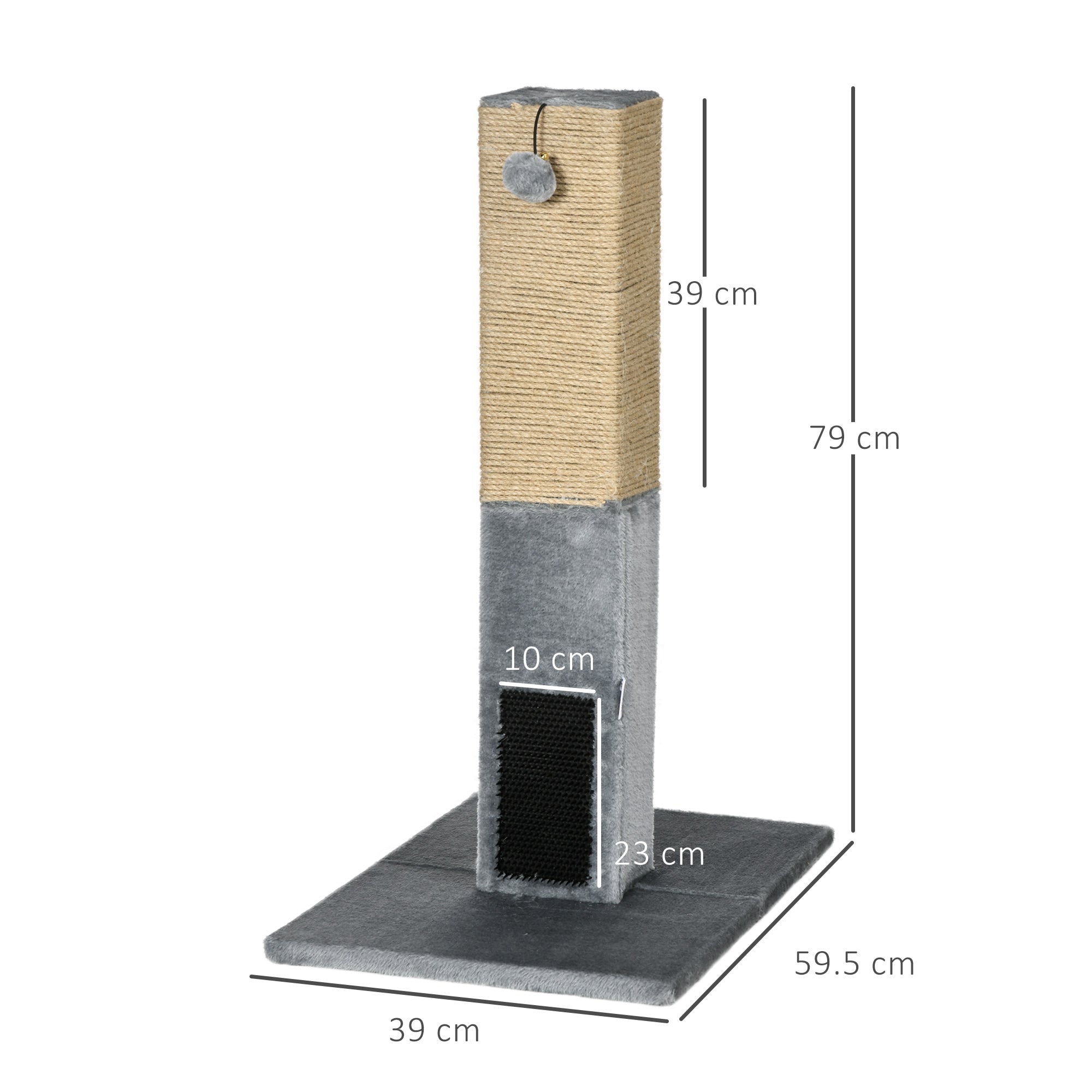 PawHut Cat Tree Scratching Post for Indoor Cats 79cm Jute Scratcher Climber w/ Carpet Base Dangling Toy √¢‚Ç¨‚Äú Grey