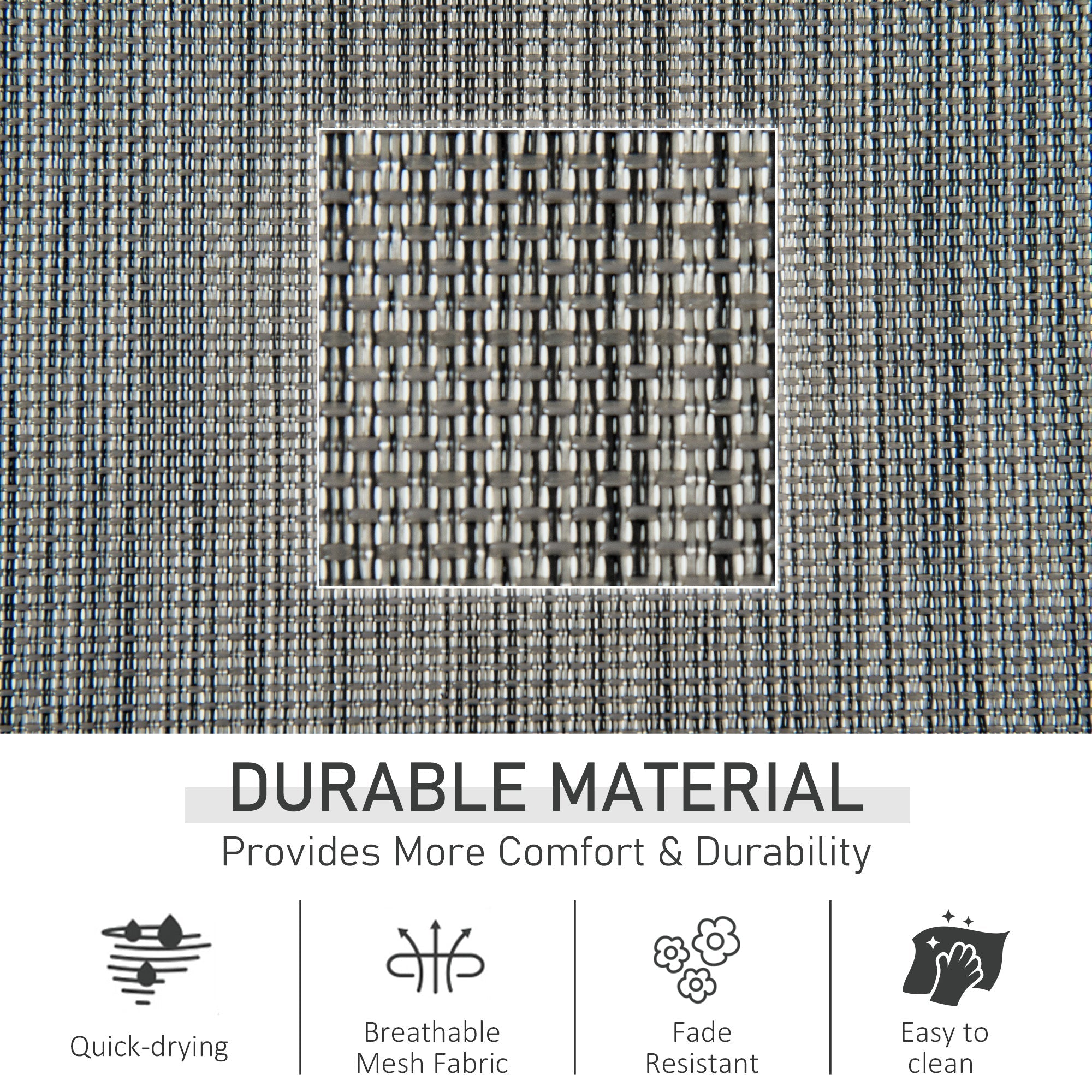 Outsunny 2PCs Outdoor Garden Rocking Chair, Patio Sun Lounger Rocker Chair with Breathable Mesh Fabric, Removable Headrest Pillow, Armrest, Side Storage Bag, Dark Grey