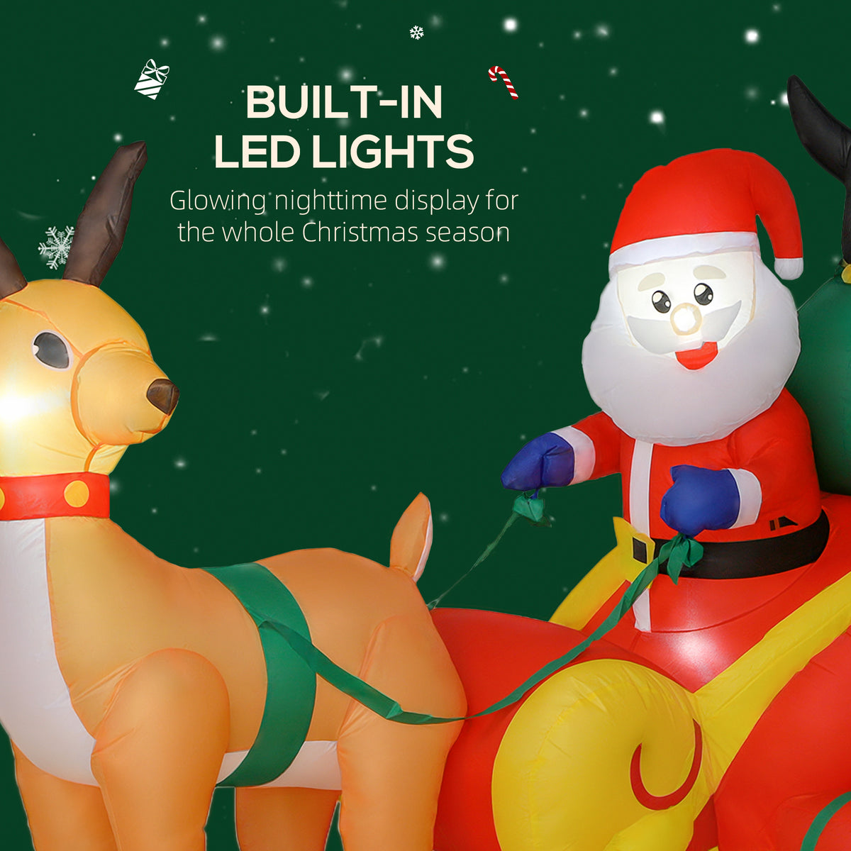Outsunny 6ft Inflatable Santa Sleigh Decoration, with Accessories