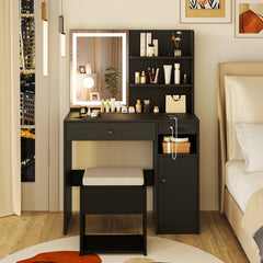 Vanity Desk with Mirror and Lights Dressing Table with Charging Station-Black