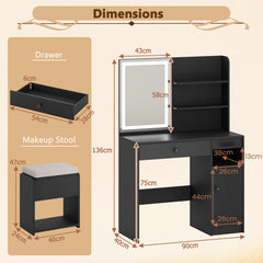 Vanity Desk with Mirror and Lights Dressing Table with Charging Station-Black