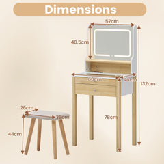 Vanity Desk with Mirror and Lights Small Makeup Table with 3 Light Modes-White