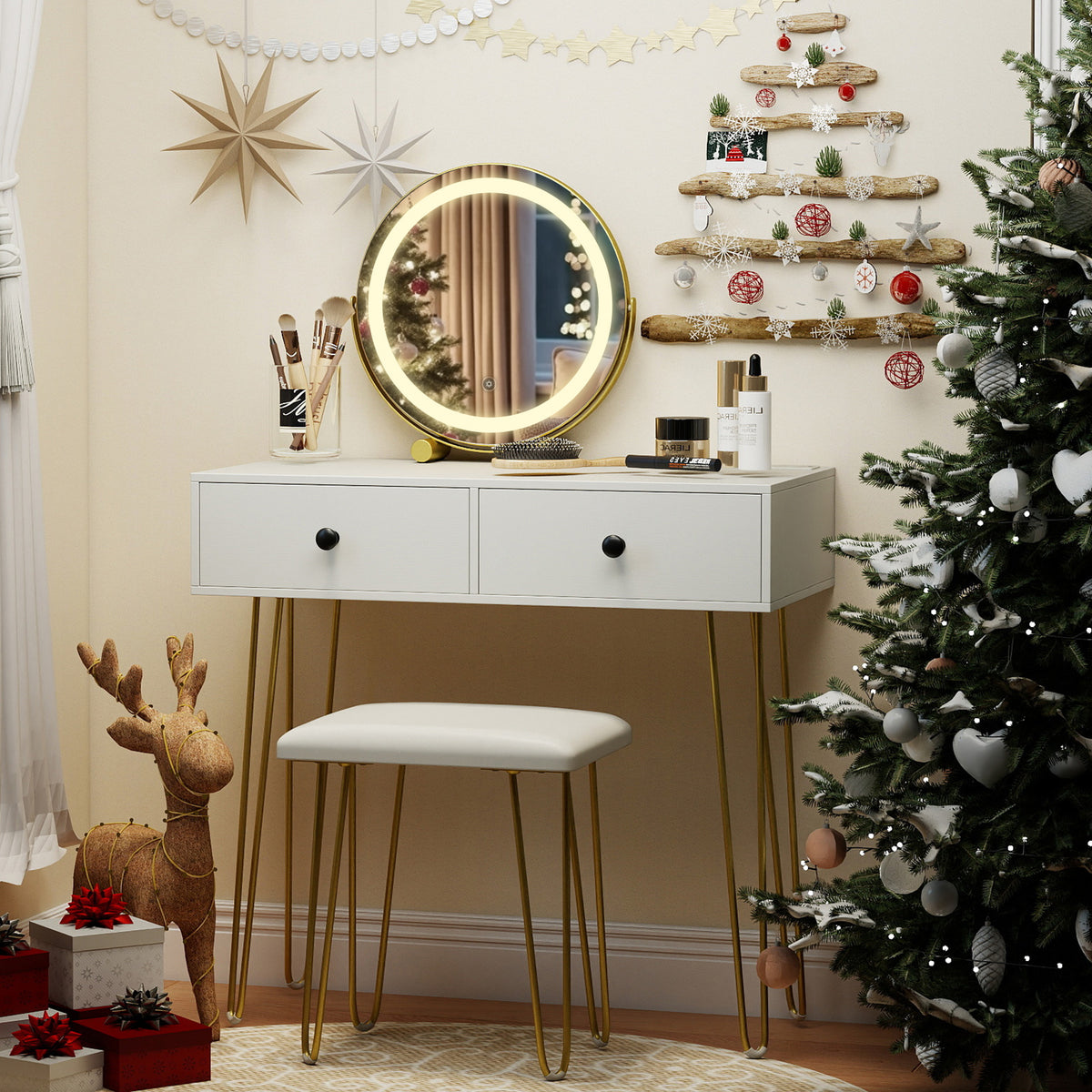 Vanity Desk with Mirror and Lights Makeup Dressing Table-White