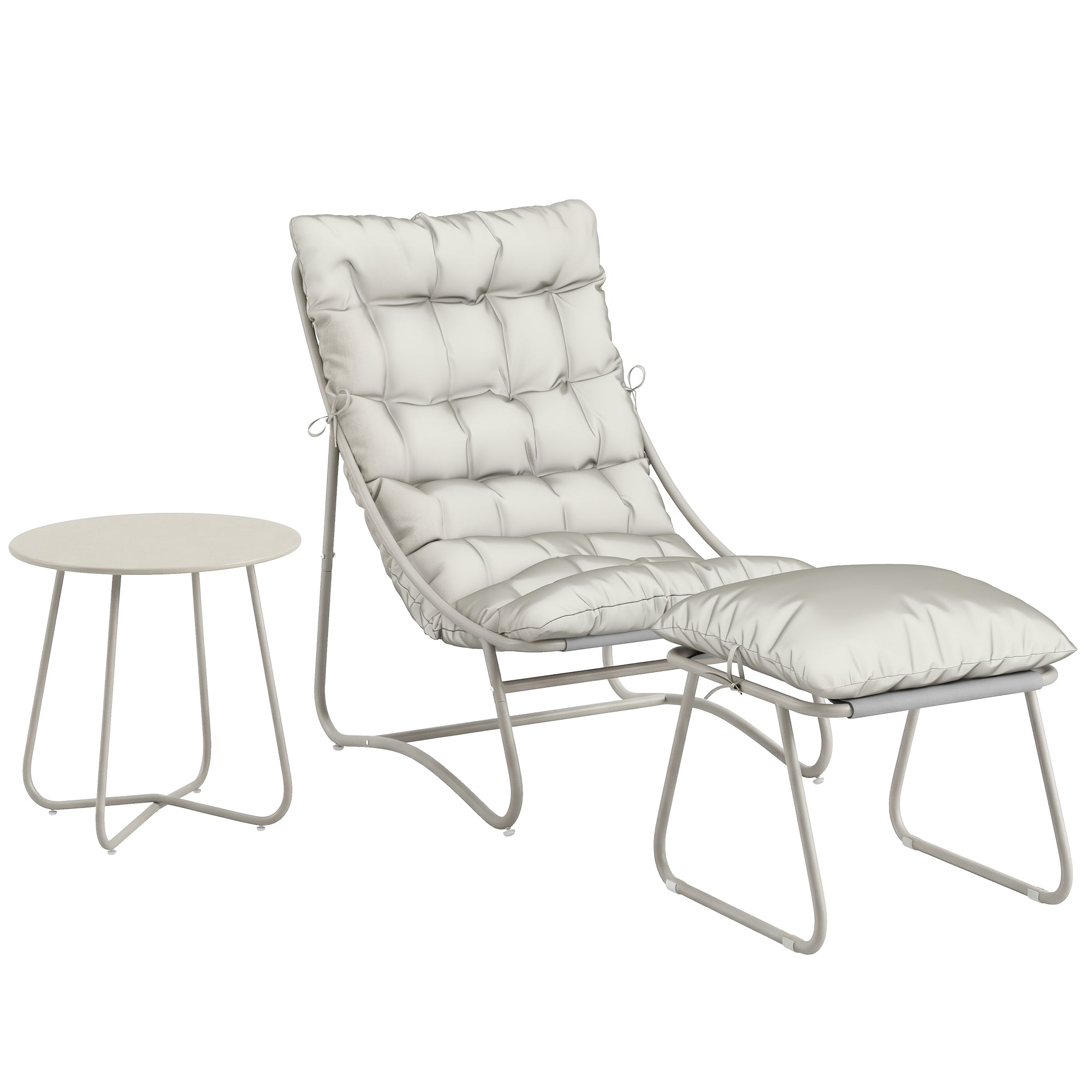 Outsunny Bistro Set for Garden, 3 Piece Outdoor Table and Chair with Footstool and Removable Cushions, Comfy Balcony Furniture