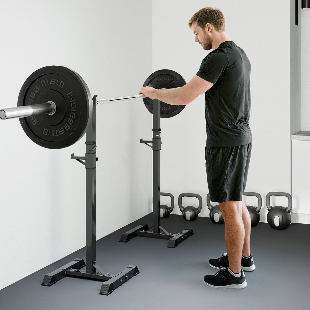 HOMCOM Adjustable Squat Rack, Weight Strength Training Bench Press Rack Weight Bench Supporter for Home Gym Exercise, Max Load 150kg, 124-154cm
