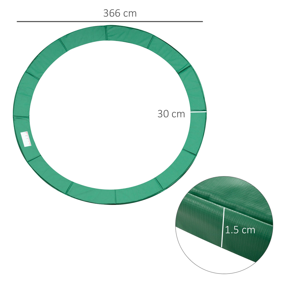 HOMCOM 12FT Replacement Trampoline Pad Thick Foam Safety Φ366cm Spring Cover Bounce Padding - Green