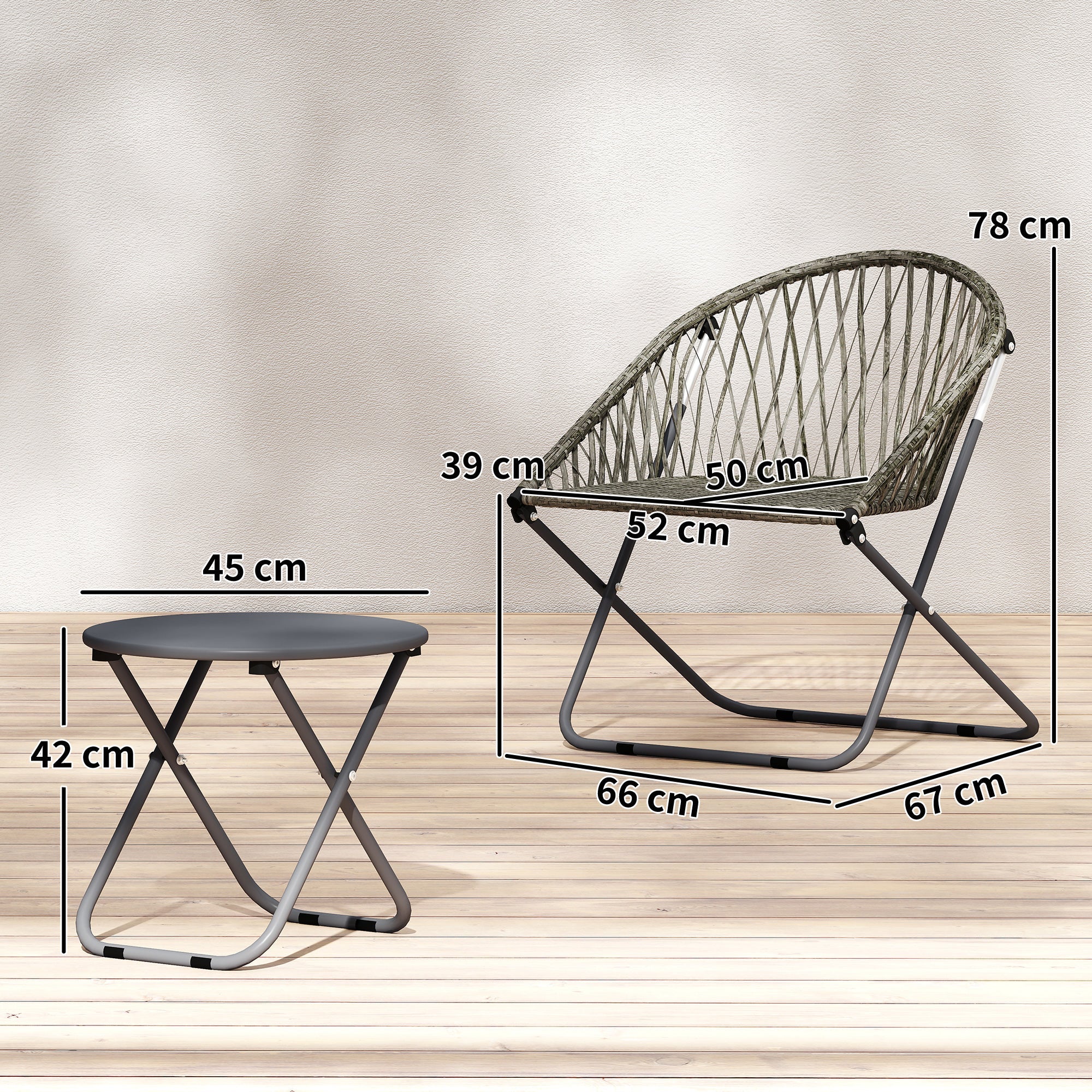 Outsunny Patio Bistro Set, Folding Patio Furniture Set with 2 Chairs and Table, Grey