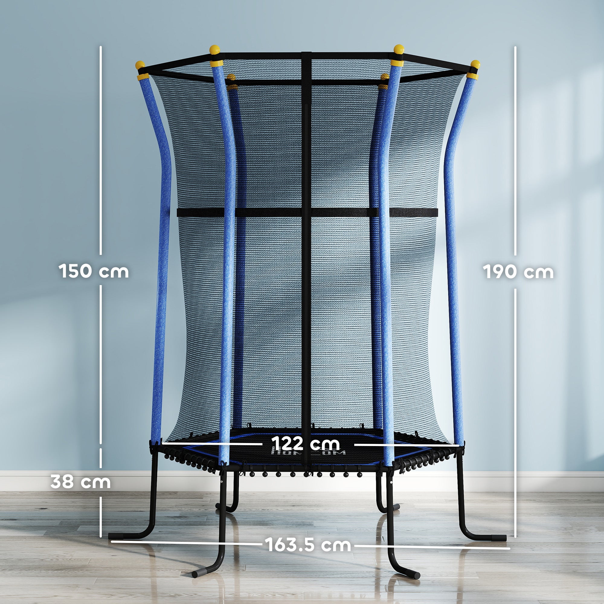 HOMCOM Kids Trampoline Mini Bouncer with Enclosure Safety Net For Ages 3-10 Years - Blue