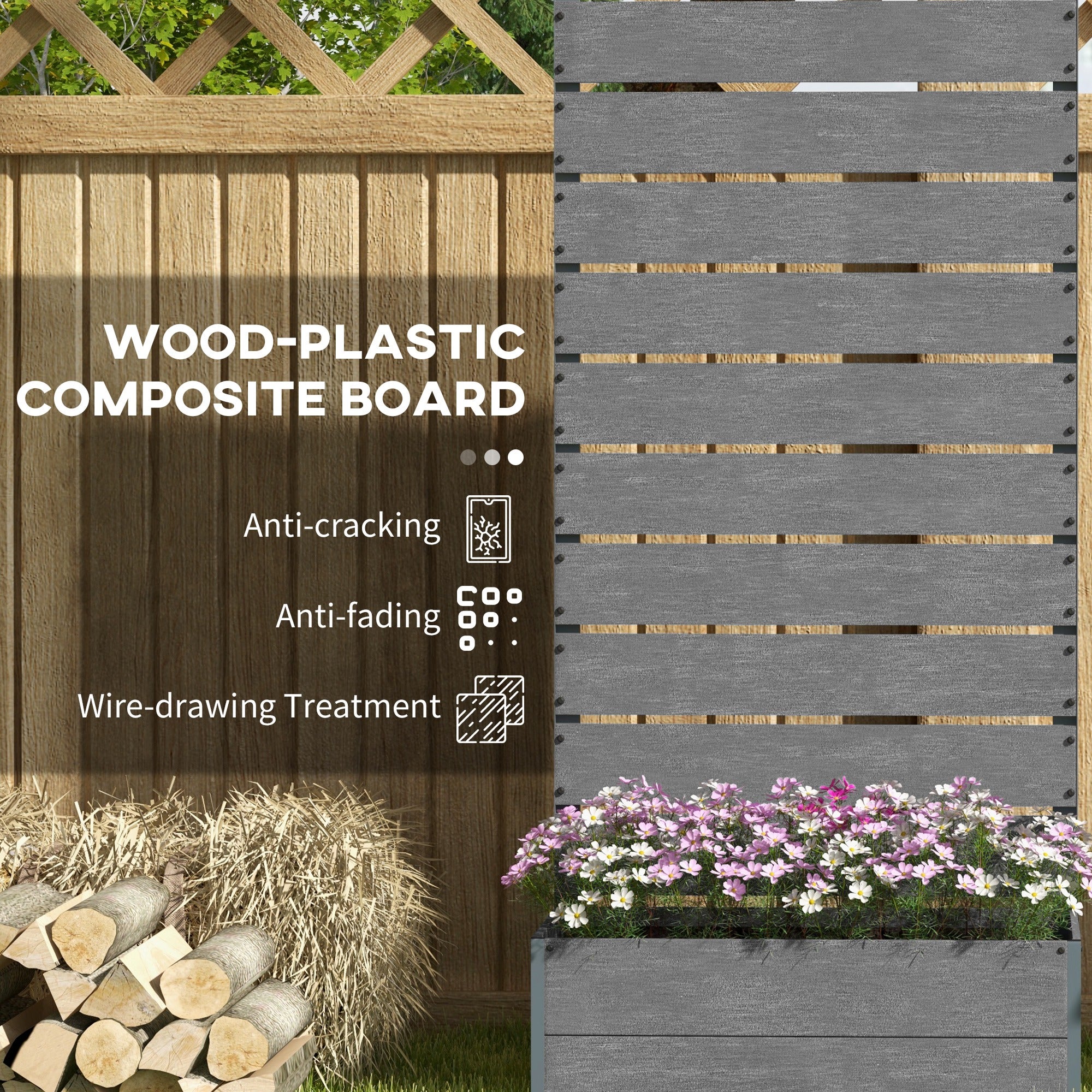 Outsunny 34 x 69.5cm Garden Planter Box, with Back Trellis, Grey