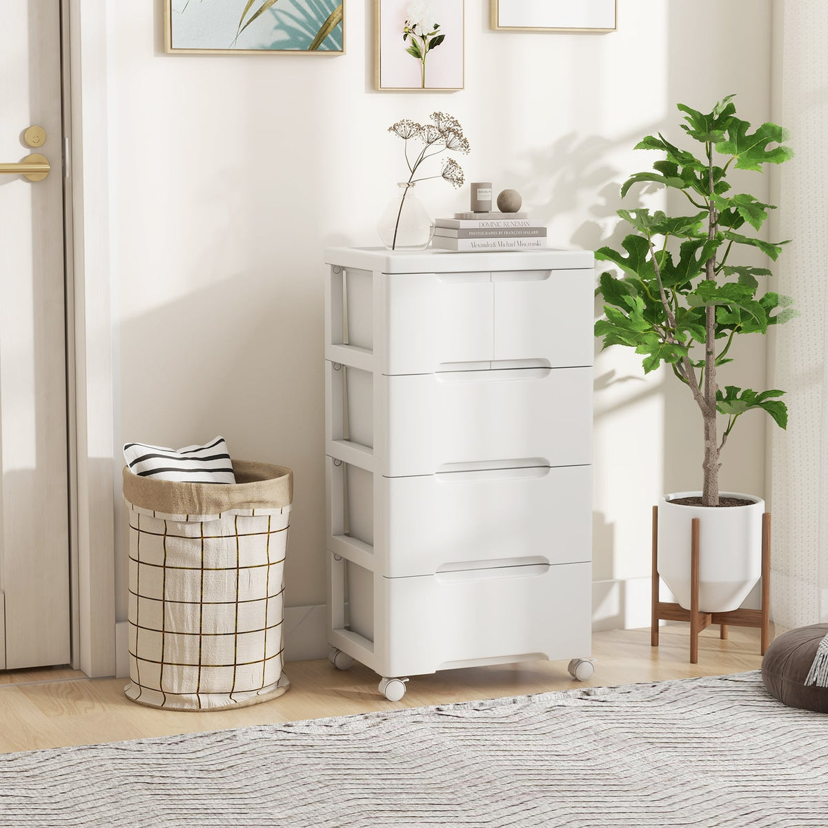 Vertical Rolling Storage Cabinet with Universal Wheels and Lockable Wheels-4 Drawers
