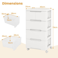 Vertical Rolling Storage Cabinet with Universal Wheels and Lockable Wheels-4 Drawers
