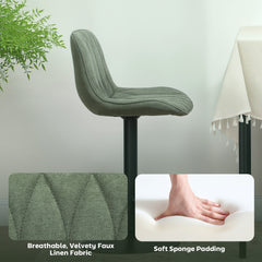 HOMCOM Breakfast Bar Stools Set of 2 Linen upholstery 60-80cm Adjustable Height - Green