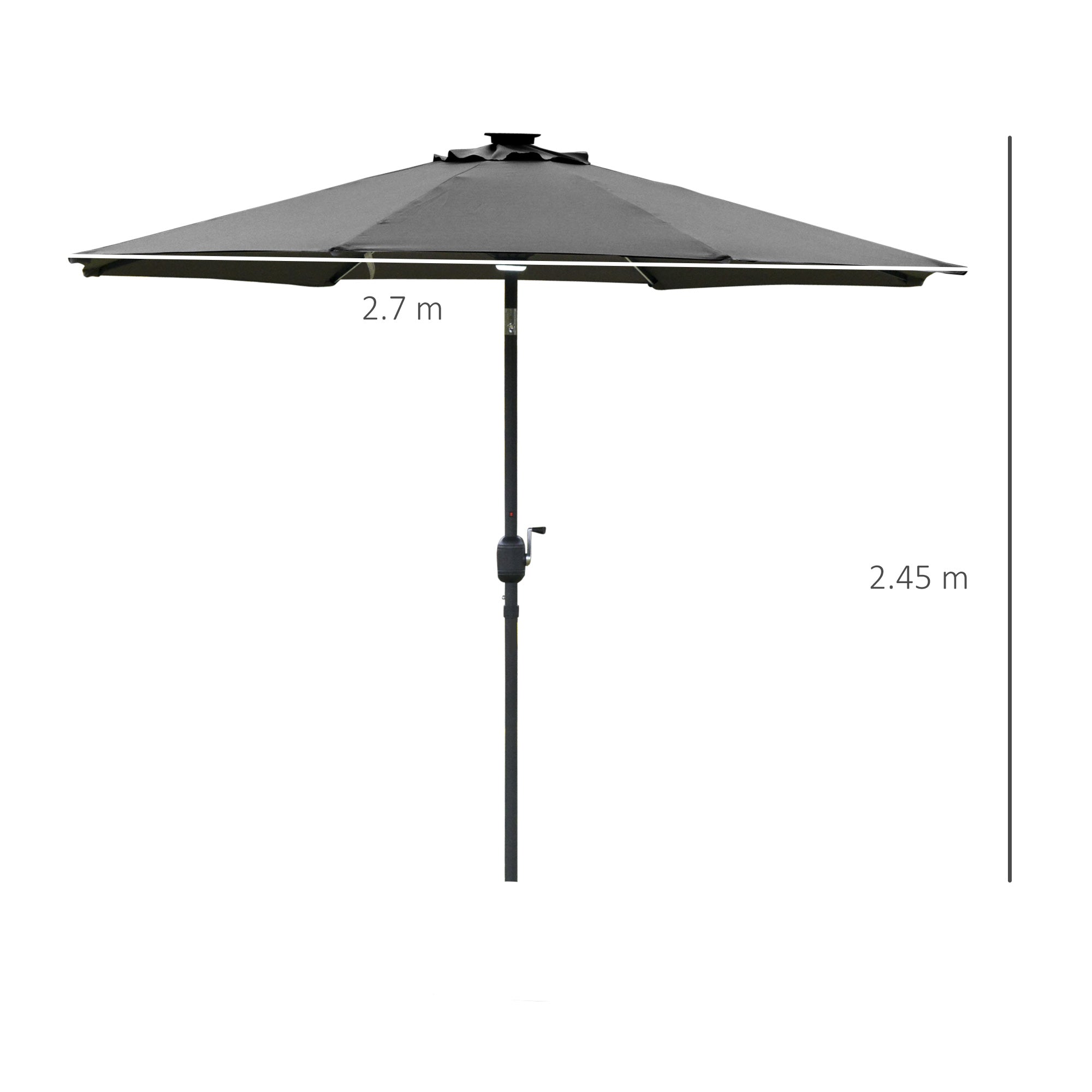 Outsunny 2.7m Garden Parasol Sun Umbrella w/ LED Solar Light Angled Canopy Grey