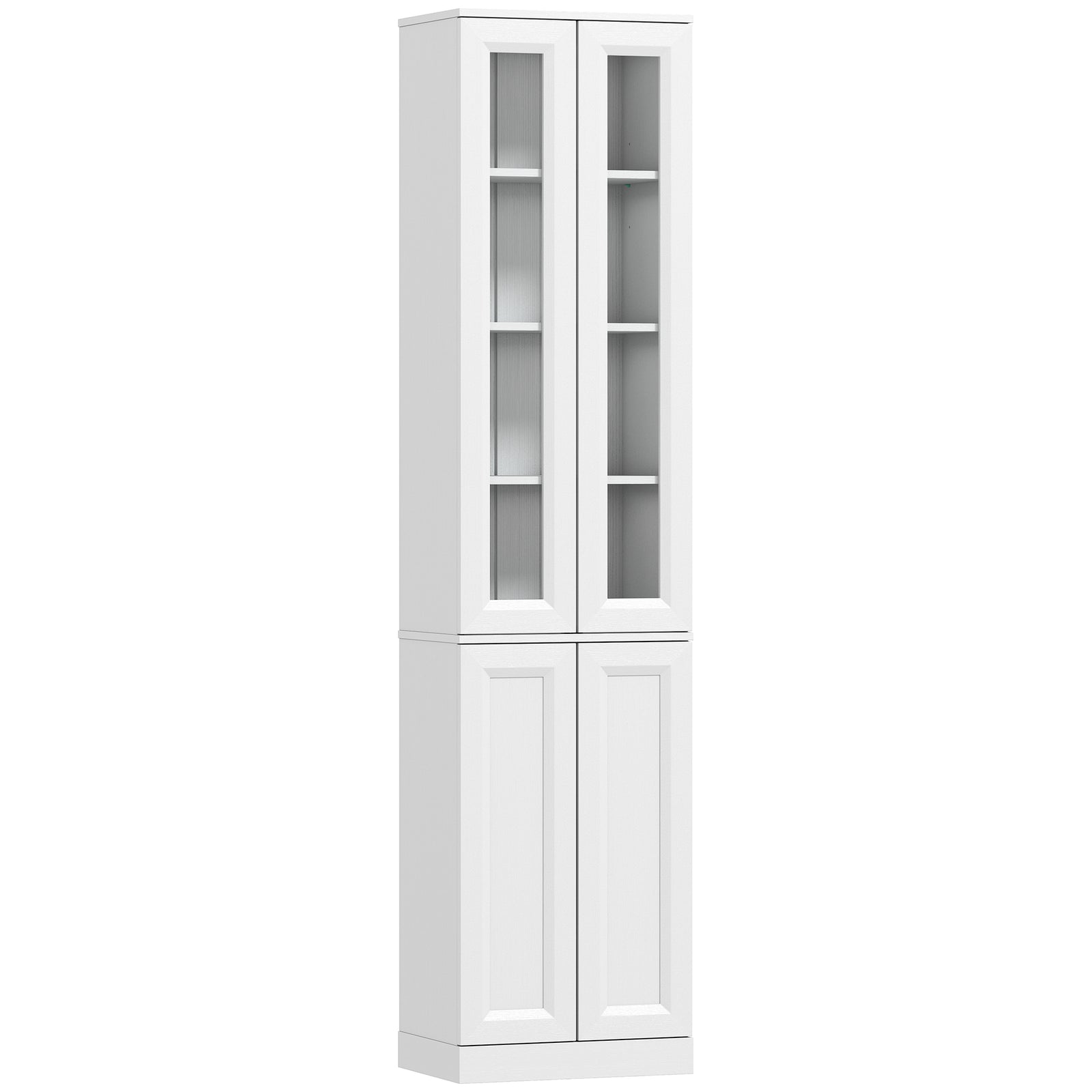 HOMCOM Tall Bathroom Storage Cabinet, 6-Tier Slim Bathroom Cabinet with Adjustable Shelf, 4 Soft-Close Doors, White
