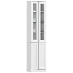 HOMCOM Tall Bathroom Storage Cabinet, 6-Tier Slim Bathroom Cabinet with Adjustable Shelf, 4 Soft-Close Doors, White