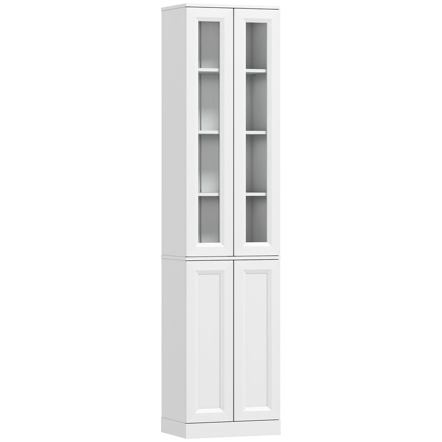 HOMCOM Tall Bathroom Storage Cabinet, 6-Tier Slim Bathroom Cabinet with Adjustable Shelf, 4 Soft-Close Doors, White