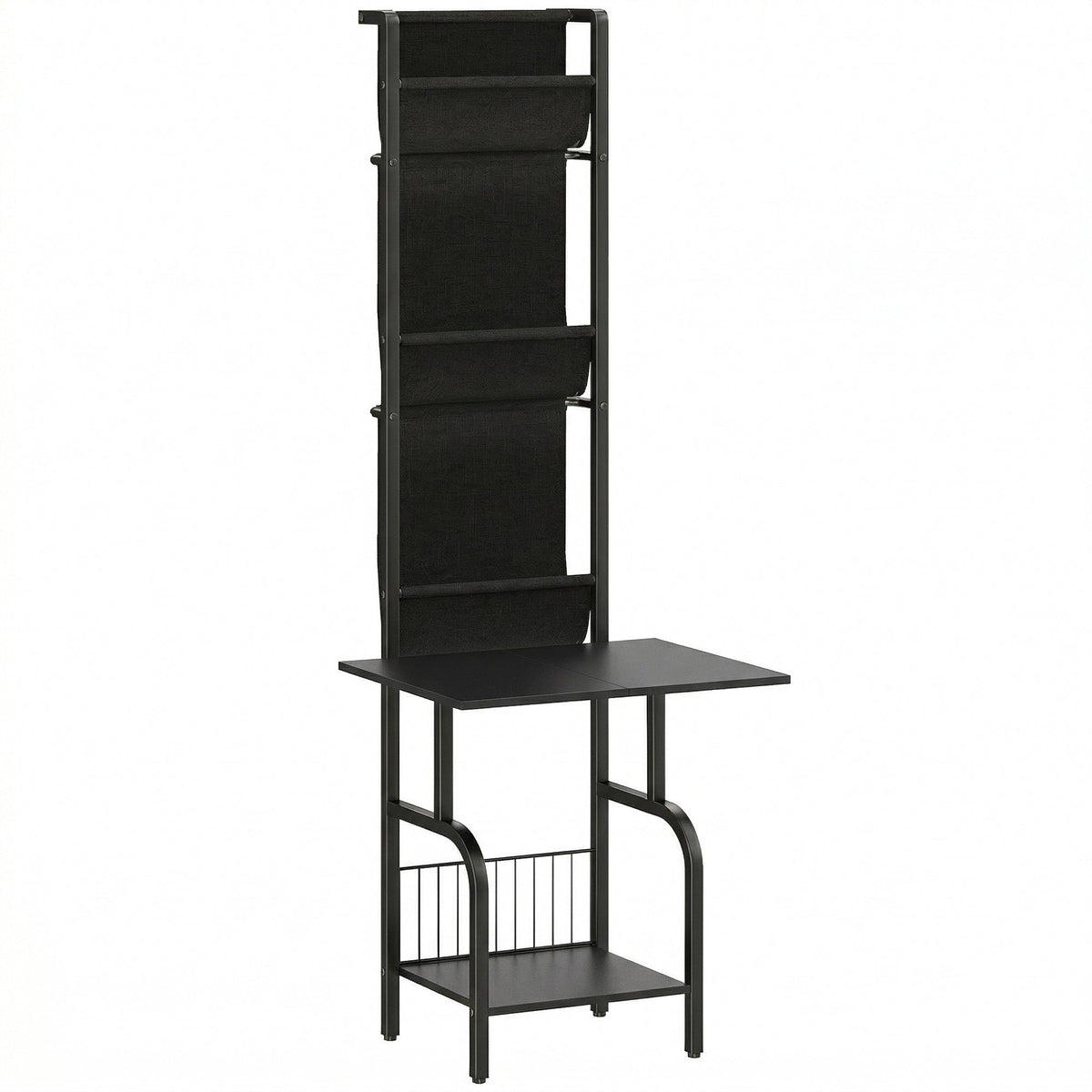 HOMCOM Vinyl Record Player Stand Record Storage with Player Stand Oxford Fabric Pockets Bottom Shelf, Black