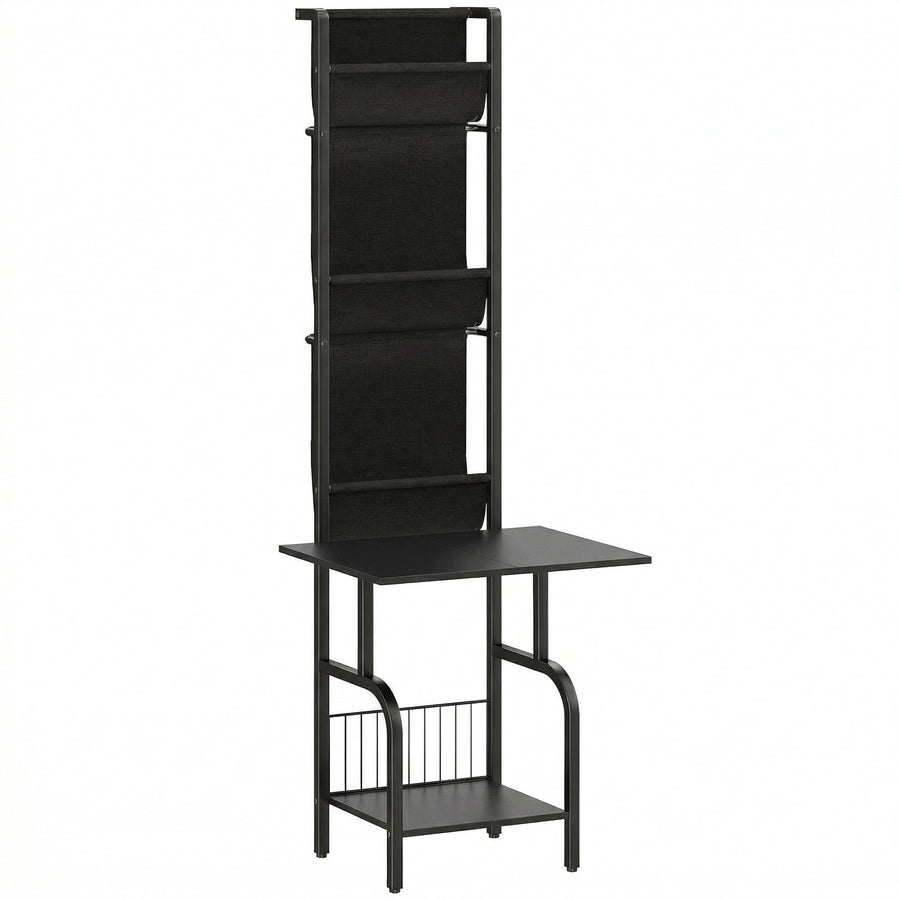 HOMCOM Vinyl Record Player Stand Record Storage with Player Stand Oxford Fabric Pockets Bottom Shelf, Black