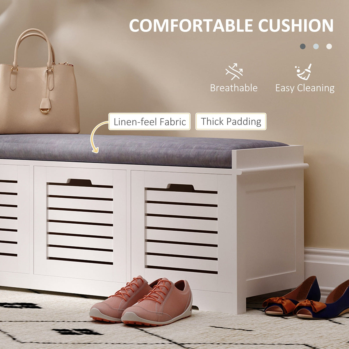 HOMCOM 3-Drawer Shoe Storage Bench - White