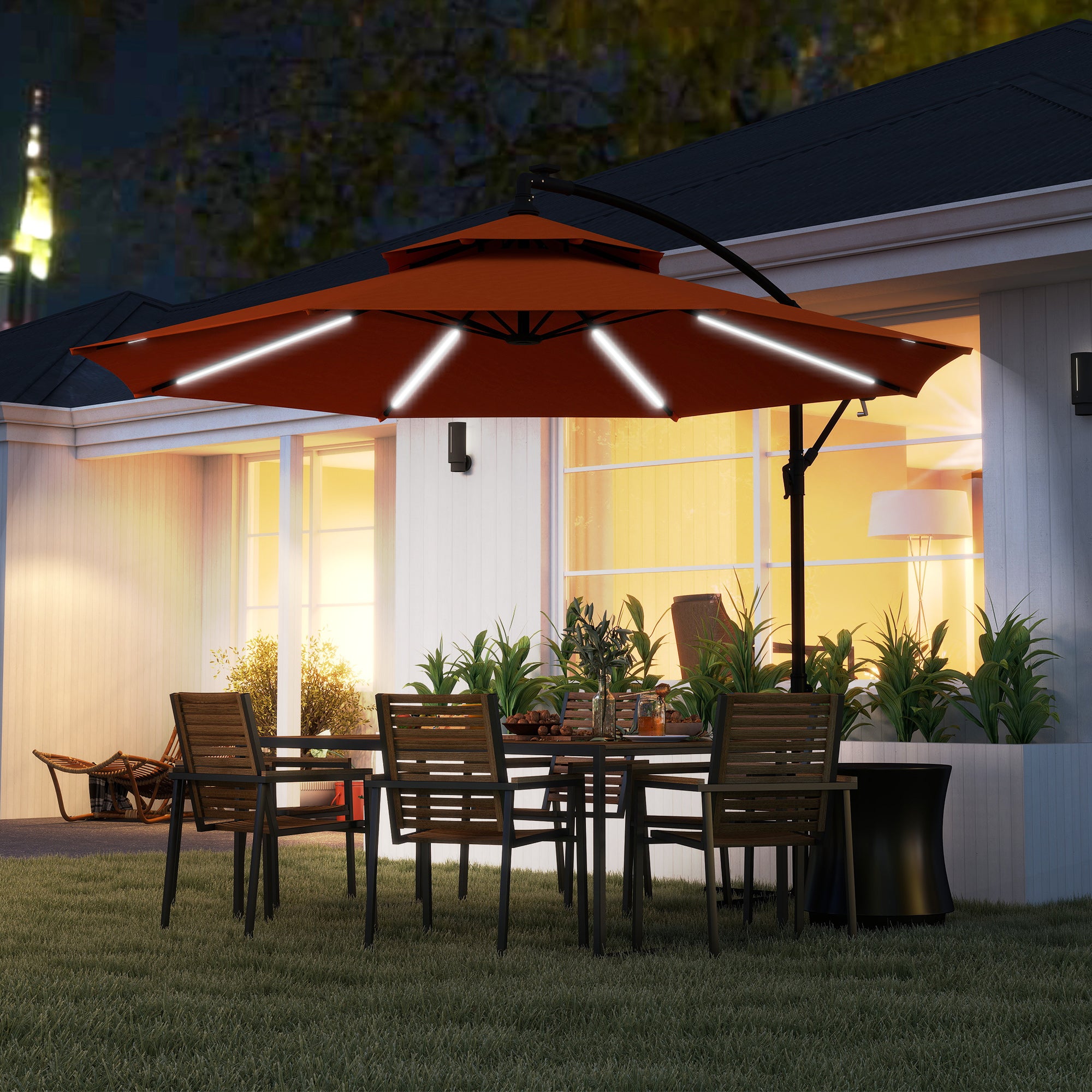Outsunny 3m LED Light Overhanging Parasol - Orange