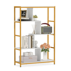 Vintage Open Storage Shelving Unit with Metal Frame for Home Office-White