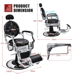 Height Adjustable 360° Swivel Vintage Salon Barber Chair-Black