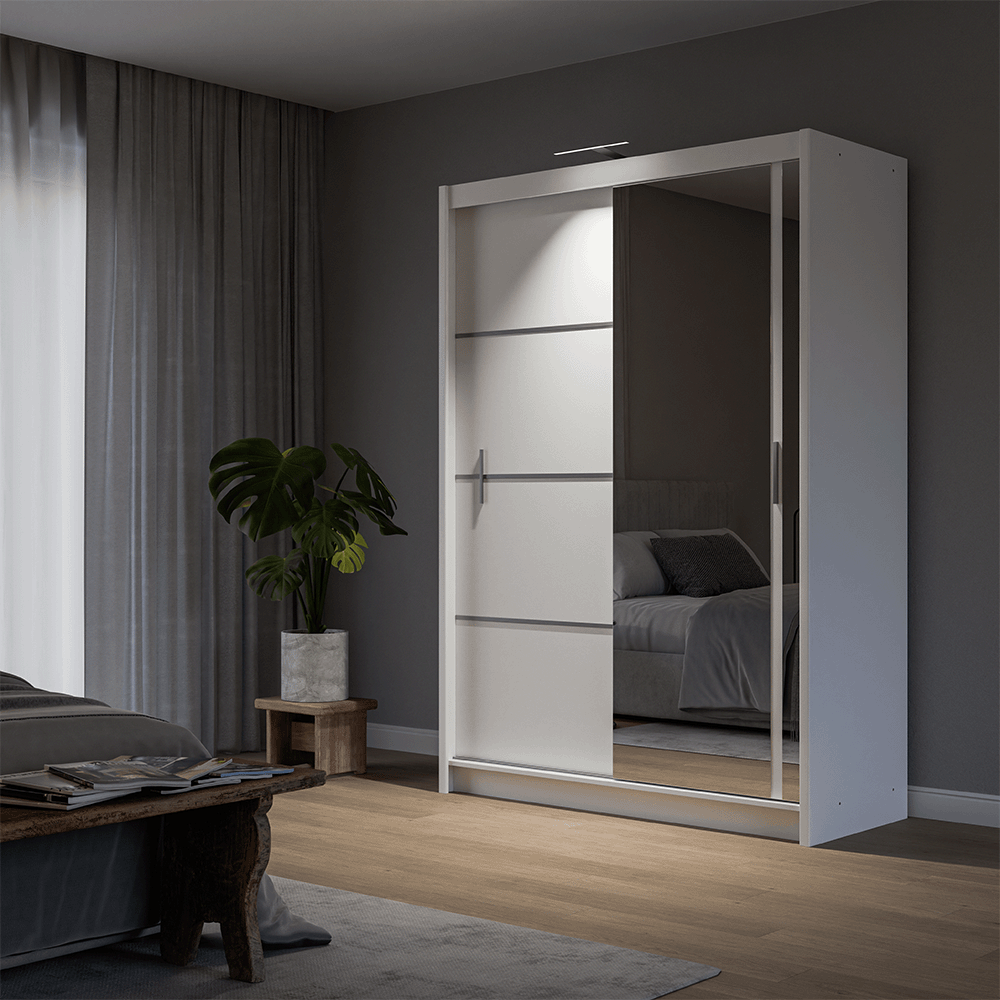 White Mirrored Sliding Door Wardrobe 150cm – MAYFAIR