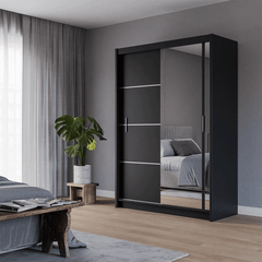 Black Mirrored Sliding Door Wardrobe 150cm – MAYFAIR