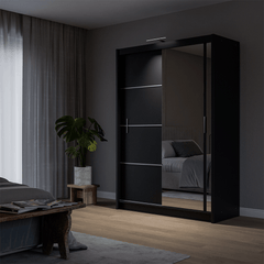 Black Mirrored Sliding Door Wardrobe 150cm – MAYFAIR