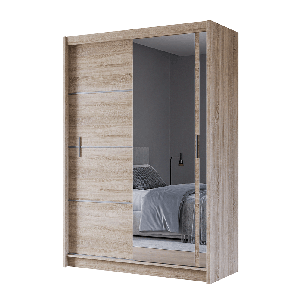 Oak Sonoma Mirrored Sliding Door Wardrobe 150cm – MAYFAIR