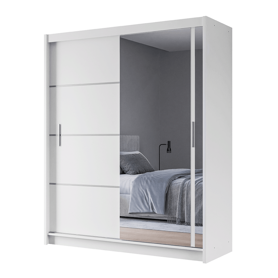 White Mirrored Sliding Door Wardrobe 180cm – MAYFAIR