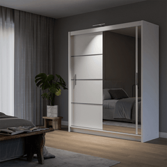 White Mirrored Sliding Door Wardrobe 180cm – MAYFAIR
