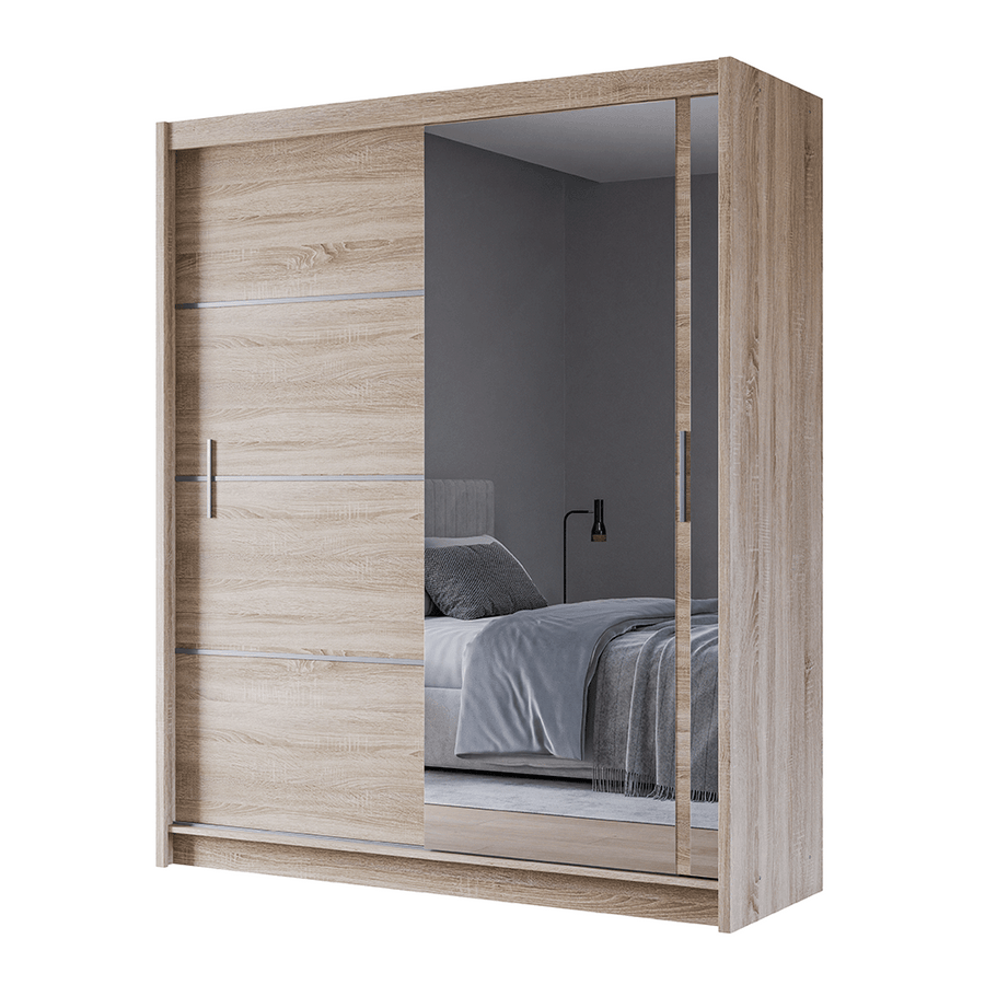 Oak Sonoma Mirrored Sliding Door Wardrobe 180cm – MAYFAIR
