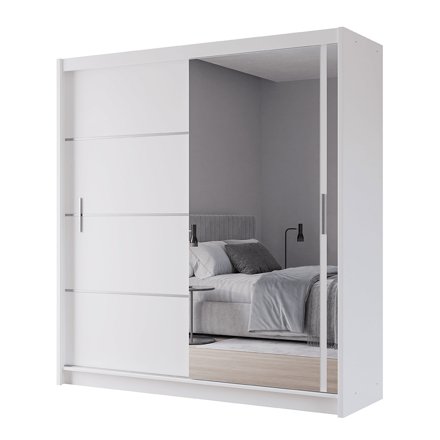 White Mirrored Sliding Door Wardrobe 203cm – MAYFAIR