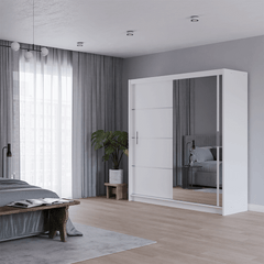 White Mirrored Sliding Door Wardrobe 203cm – MAYFAIR