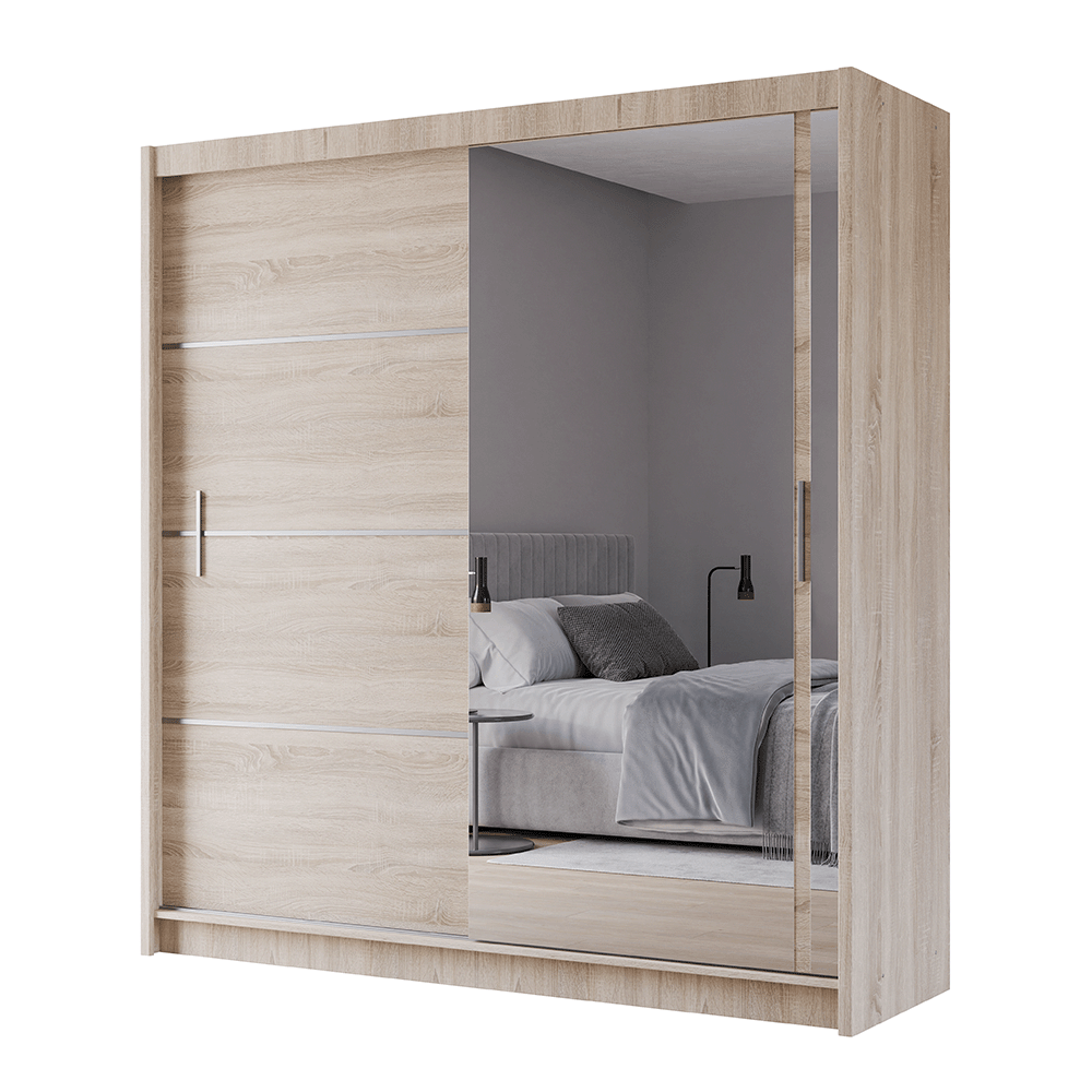 Oak Sonoma Mirrored Sliding Door Wardrobe 203cm – MAYFAIR