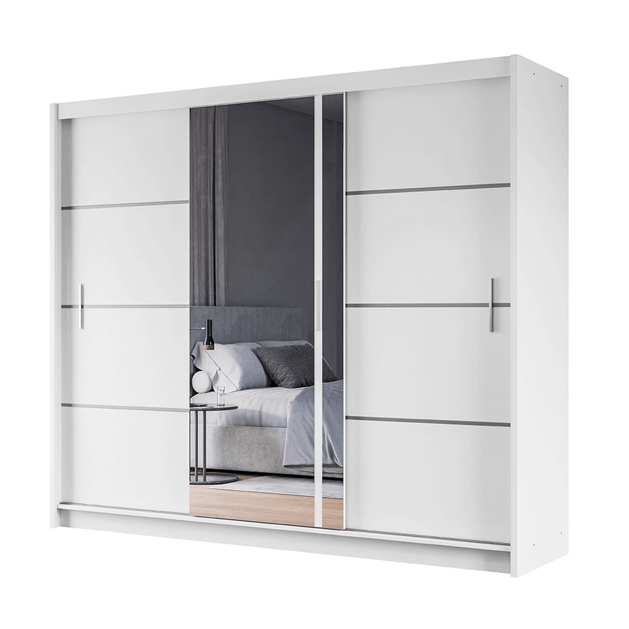 White Mirrored Sliding Door Wardrobe 250cm – MAYFAIR