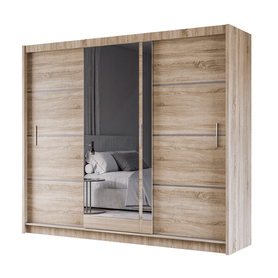 Oak Sonoma Mirrored Sliding Door Wardrobe 250cm – MAYFAIR