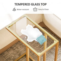 HOMCOM C-Shaped Side Table, Modern Slim End Table with Tempered Glass Tabletop, Steel Frame for Small Space, Living Room, Bedroom, Gold Tone