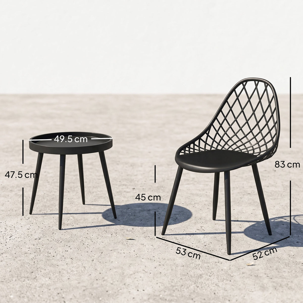 Outsunny 3-Piece Outdoor Bistro Set with 2 Chairs and Round Table for Garden, Balcony, Porch, Black