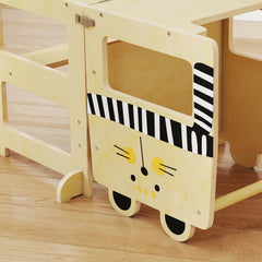 AIYAPLAY Toddler Step Stool, Standing Tower with Chalkboard, 3-in-1 Cat-Shaped Step Stool for Kitchen Counter, Natural