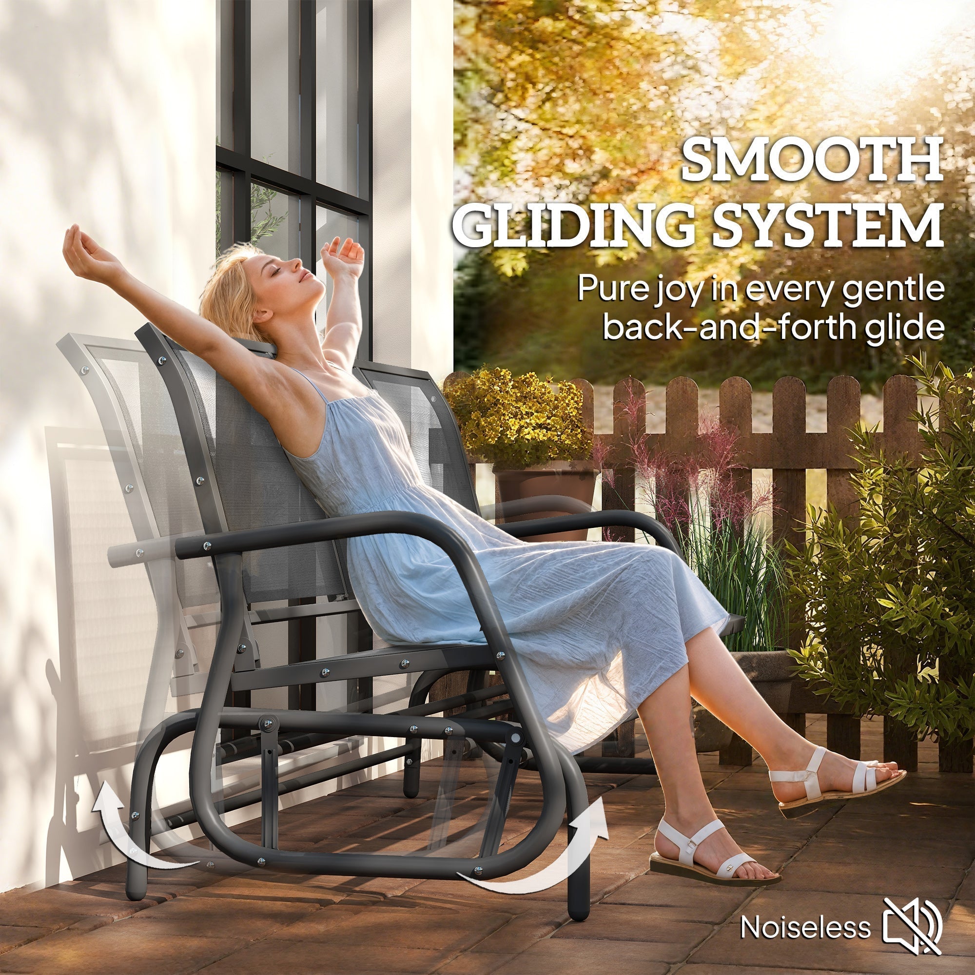 Outsunny 3-Seat Glider Rocking Chair for 3 People Garden Bench Patio Furniture Metal Frame, Grey