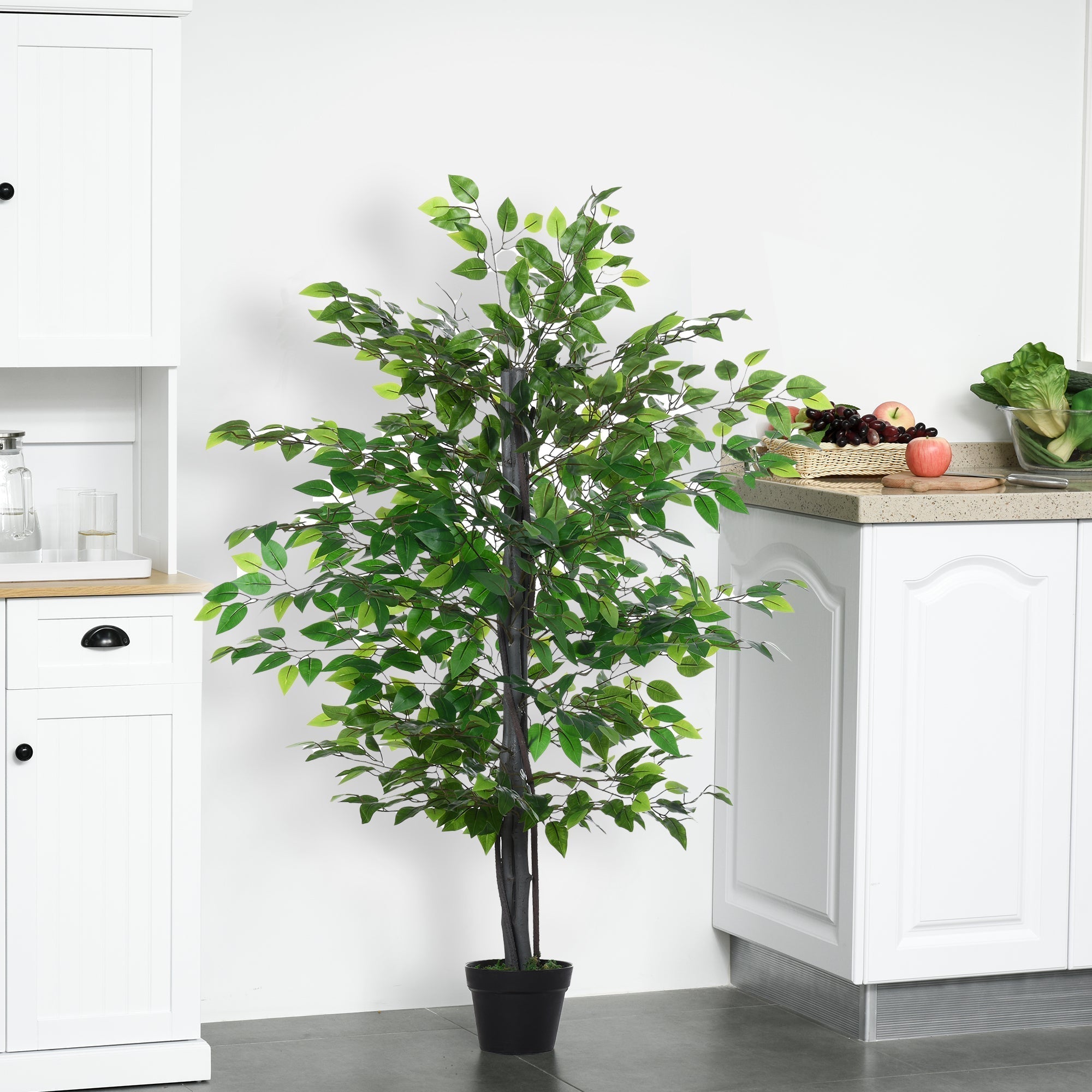 Outsunny Set of 2 Artificial Plants White Rose Floral in Pot, Fake Plants for Home Indoor Decor, 90cm, Purple