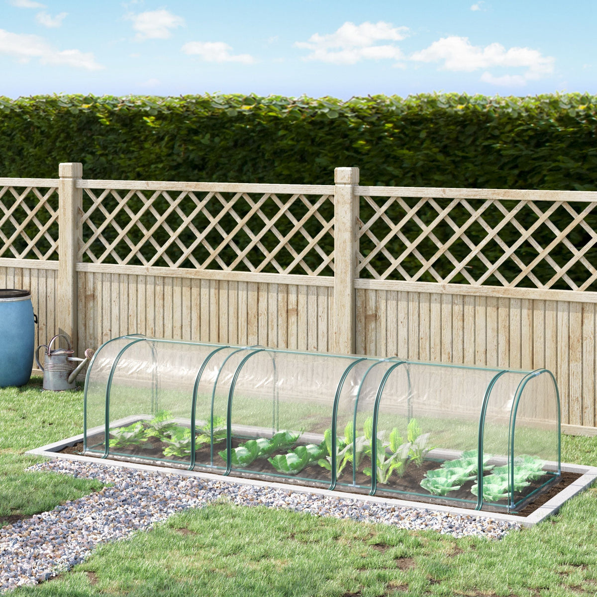 Outsunny Mini Greenhouse, Small Polytunnel Green House with Zipped Doors, Steel Frame for Garden Patio, 300 x 100 x 80cm