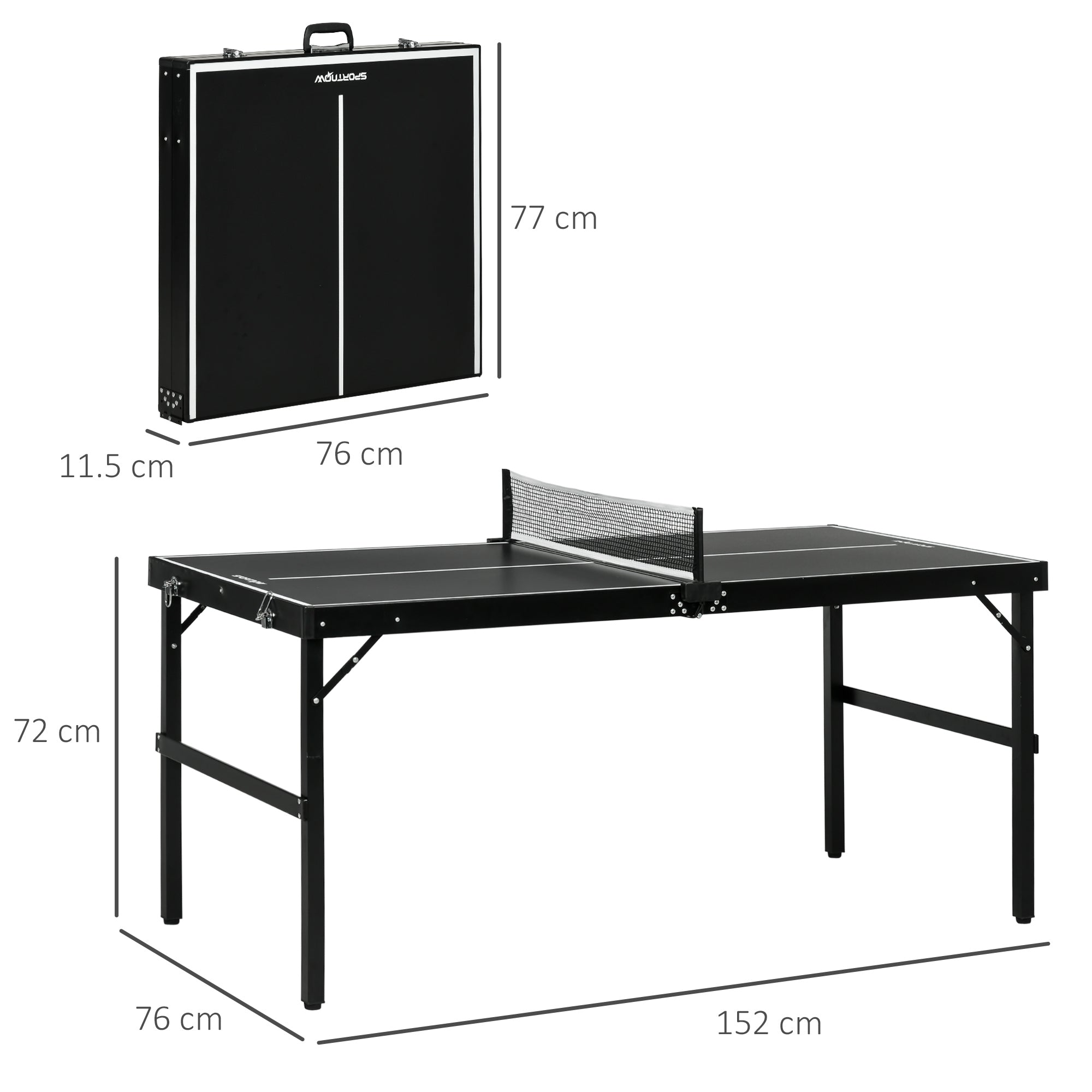 SPORTNOW 5ft Mini Table Tennis Table, Folding Ping Pong Table with Net and Aluminium Frame, Portable Ping Pong Game Set for Indoor Outdoor Use, Black