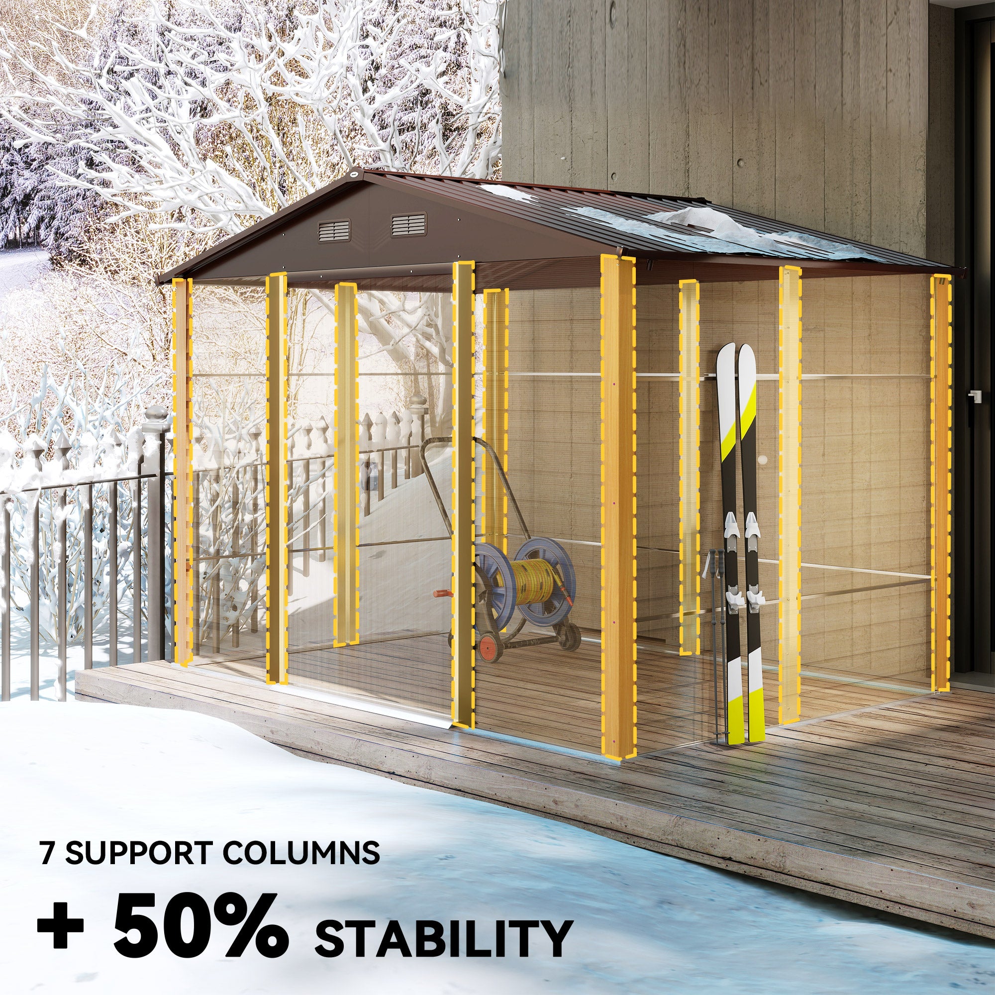 Outsunny 9 x 6ft Galvanised Steel Shed - Brown Wood-Effect